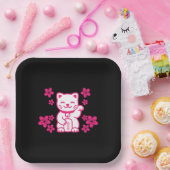 ピンク日本のの招き猫 ペーパープレート (パーティー)