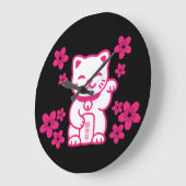 ピンク日本のの招き猫 ラージ壁時計 (傾斜)