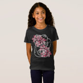 ピンク日本のの桜の花と幸運の猫 Tシャツ (正面フル)