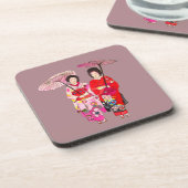 ピンク日本のの着物の可愛い芸者 コースター (左側)