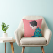 ピンク日本のモダンのさくらんぼの花を持つ芸者 クッション (椅子)