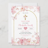 ピンク日本の桜さくらんぼバプテスマ 招待状 (正面)