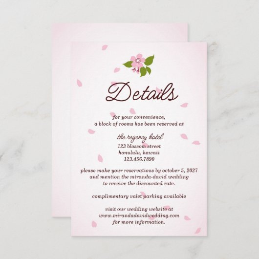 ピンク日本の桜さくらんぼ結婚の花 エンクロージャーカード (正面/裏面)