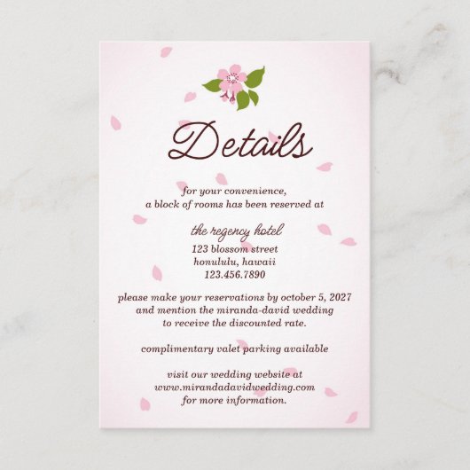 ピンク日本の桜さくらんぼ結婚の花 エンクロージャーカード (正面)