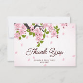 ピンク日本の桜さくらんぼ結婚の花 サンキューカード (正面)