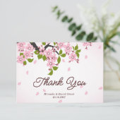 ピンク日本の桜さくらんぼ結婚の花 サンキューカード (スタンド正面)