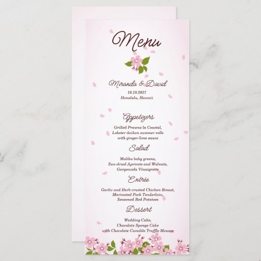 ピンク日本の桜さくらんぼ結婚の花 メニュー (正面/裏面)
