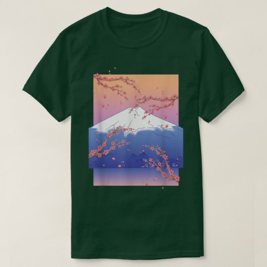 ピンク日本の桜マウンテンかわいらしフラワーさくらんぼ Tシャツ (デザイン正面)