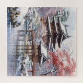 ピンク日本の桜構造 ジグソーパズル (横)