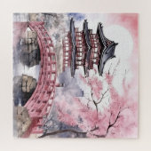 ピンク日本の桜構造 ジグソーパズル (横)