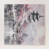 ピンク日本の桜構造 ジグソーパズル (横)