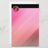 ピンク明るい赤紫色アメジスト宝石ストーンモノグラム 便箋 (正面/裏面)