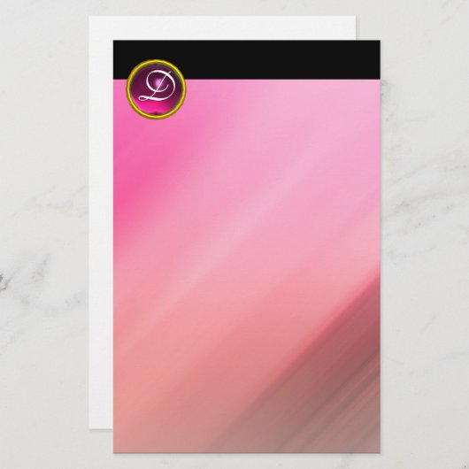 ピンク明るい赤紫色アメジスト宝石ストーンモノグラム 便箋 (正面/裏面)