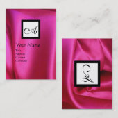 ピンク明るい赤紫色シルククロス、正方形モノグラム 名刺 (正面/裏面)