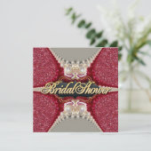 ピンク明るい赤紫色スパークル華美ブライダルシャワーパーティー 招待状 (スタンド正面)