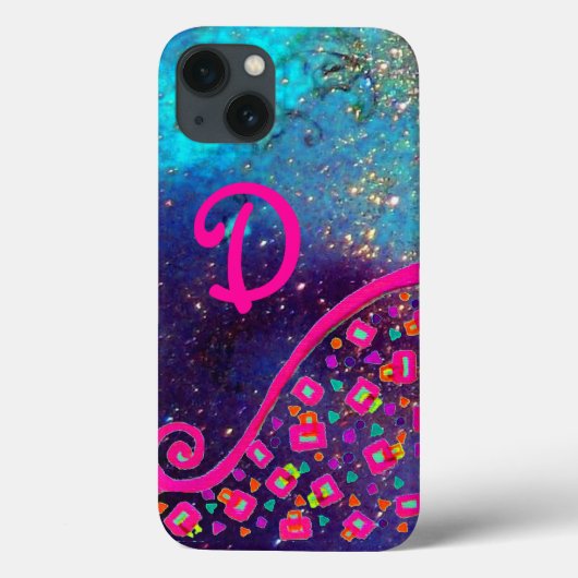 ピンク明るい赤紫色ターコイズブルー抽象芸術デコモノグラム Case-Mate iPhoneケース (裏面)