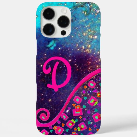 ピンク明るい赤紫色ターコイズブルー抽象芸術デコモノグラム Case-Mate iPhoneケース (裏面)