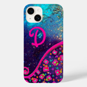 ピンク明るい赤紫色ターコイズブルー抽象芸術デコモノグラム Case-Mate iPhone 14ケース