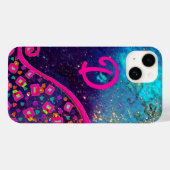 ピンク明るい赤紫色ターコイズブルー抽象芸術デコモノグラム Case-Mate iPhoneケース (裏面 (横))