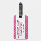 ピンク明るい赤紫色ドットのラゲッジタグ(名前) ラゲッジタグ (裏面縦)