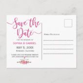 ピンク明るい赤紫色バラ植物性フローラ保存日付 案内ポストカード (裏面)