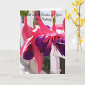 ピンク明るい赤紫色パーソナライズされたフローラ90誕生日 カード (黄色い花)