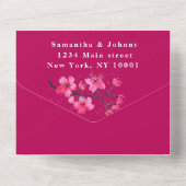 ピンク明るい赤紫色フローラさくらんぼ結婚ブロッサム オールインワン招待状 (裏面)