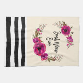 ピンク明るい赤紫色フローラポピーリース最高のママーエバー キッチンタオル (横)
