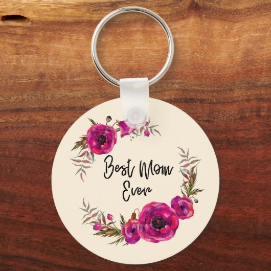 ピンク明るい赤紫色フローラポピーリース最高のママーエバー キーホルダー (正面)