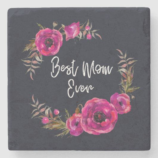 ピンク明るい赤紫色フローラポピーリース最高のママーエバー ストーンコースター (正面)