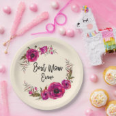 ピンク明るい赤紫色フローラポピーリース最高のママーエバー ペーパープレート (パーティー)