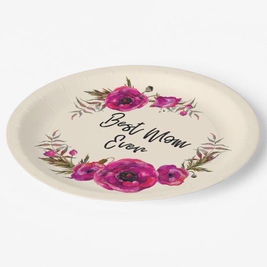 ピンク明るい赤紫色フローラポピーリース最高のママーエバー ペーパープレート (アングル)