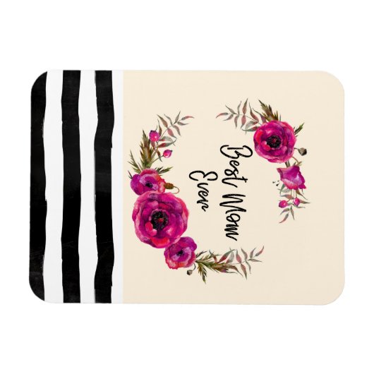 ピンク明るい赤紫色フローラポピーリース最高のママーエバー マグネット (横)