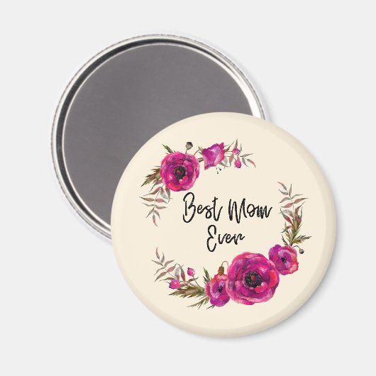 ピンク明るい赤紫色フローラポピーリース最高のママーエバー マグネット (正面/裏面)