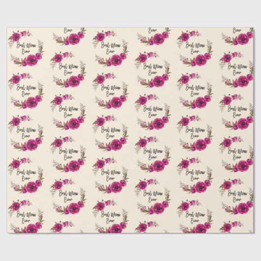 ピンク明るい赤紫色フローラポピーリース最高のママーエバー ラッピングペーパー (フラット)