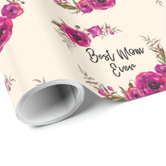 ピンク明るい赤紫色フローラポピーリース最高のママーエバー ラッピングペーパー (ロールコーナー)