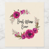 ピンク明るい赤紫色フローラポピーリース最高のママーエバー ワインラベル (シングルラベル)