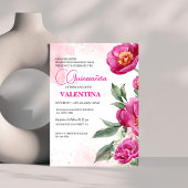 ピンク明るい赤紫色フローラ金ゴールドウォーターカラーキンセアニラ 招待状