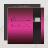 ピンク明るい赤紫色ブラックキンセアニェラ15thバースデーパーティー 招待状 (正面/裏面)