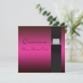 ピンク明るい赤紫色ブラックキンセアニェラ15thバースデーパーティー 招待状 (スタンド正面)