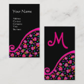 ピンク明るい赤紫色ブラック抽象芸術デコモノグラム 名刺 (正面/裏面)