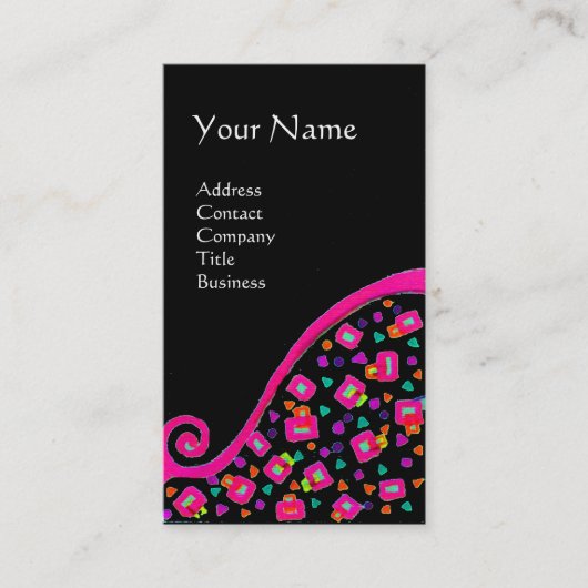 ピンク明るい赤紫色ブラック抽象芸術デコモノグラム 名刺 (正面)