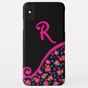 ピンク明るい赤紫色ブラック抽象芸術デコモノグラム iPhone XS MAXケース