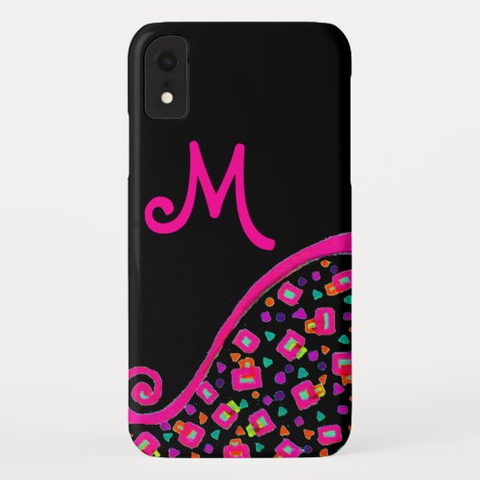 ピンク明るい赤紫色ブラック抽象芸術デコモノグラム Case-Mate iPhoneケース (裏面)