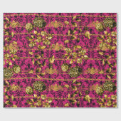 ピンク明るい赤紫色ブラック金ゴールドフローラアカントス金ゴールドチェーン ラッピングペーパー (フラット)