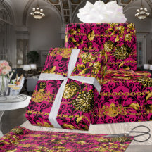 ピンク明るい赤紫色ブラック金ゴールドフローラアカントス金ゴールドチェーン