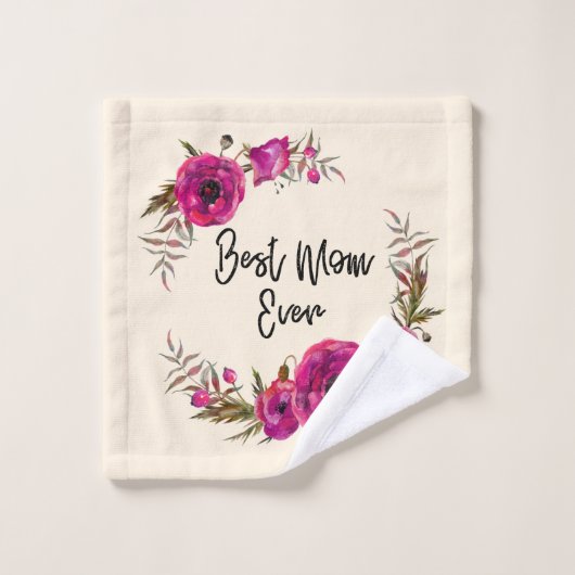 ピンク明るい赤紫色ポピーリース最高のママモマエバー バスタオルセット (ウォッシュタオル)