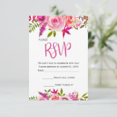 ピンク明るい赤紫色植物性フローラ結婚式RSVPカード 出欠カード (スタンド正面)