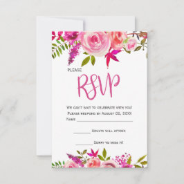 ピンク明るい赤紫色植物性フローラ結婚式RSVPカード 出欠カード
