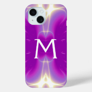 ピンク明るい赤紫色紫色フラクタル光波モノグラム iPhone 15ケース